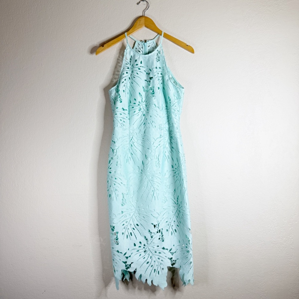 HUTCH light blue tropical lace halter knee length dress SIZE 2